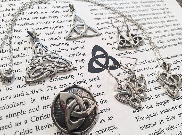 trinity triquetra pendant necklace earrings ring celtic knot scottish sterling silver